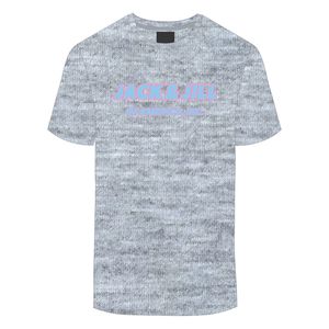 Jack and Jill of America T-shirt en coton gris Broderie en chenille bleue Vêtements d'organisations professionnelles noires et civiques - Product Image 2