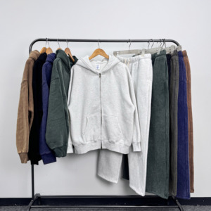 Ensemble 2 pièces de sweats à capuche en éponge française avec broderie lourde et pantalon de survêtement évasé à jambes larges fabricant de survêtements - Product Image 2