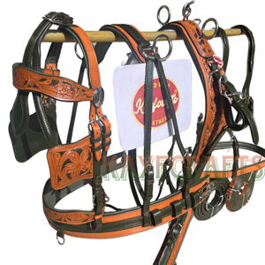 Ensemble exclusif de harnais de conduite de cheval en cuir bicolore chariot complet Buggy Horsecart tirant le cheval transport spécial - Product Image 2