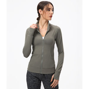 แจ็กเก็ตใส่เล่นโยคะเข้ารูปของผู้หญิงเสื้อโค้ทสำหรับวิ่งแบบสะท้อนแสงคอตั้งระบายอากาศได้สไตล์ใหม่เสื้อแจ็คเก็ตซิปครึ่งตัว - Product Image 1