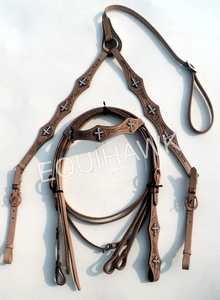 Cabestro de caballo de cuero y rienda occidental personalizado con logotipo personalizado de instalación de tubería de barril para montar y uso estable - Product Image 5