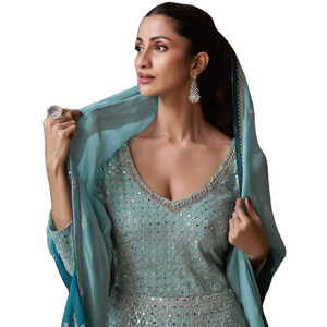 Vestido de trabajo pesado real Georgette con bordado de secuencia Stich - Product Image 1