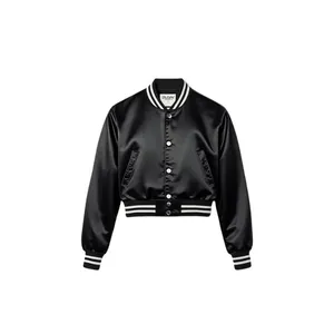 <b>Black</b> Satin Varsity Jacket Cropped Shiny Finish - Product Image 1