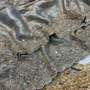 Indian Traditional Wear Pure Space Silk With Beautiful Original Gold Beeads Work with Cut Work Border <b>Saree</b> with Heavy Blouse - Product Image 4