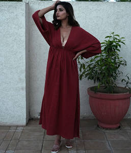 เสื้อคลุมยาวแขนผีเสื้อโบฮีเมียนสีล้วน - Product Image 2