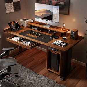 Walnut Solid Wood Rectangular Height <b>Adjustable</b> Standing <b>Desk</b> for Executive <b>Office</b> and Home Study - Product Image 1