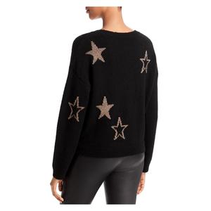 Maglione Rails Perci Star in misto lana, nero con stelle dorate, stile casual autunnale, taglia grande, con chiusura a zip in maglia traspirante. - Product Image 2