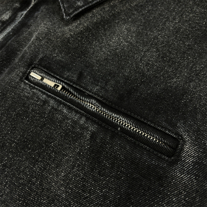 Wholesale Custom Varsity Zip-up <b>Work</b> <b>Jean</b> Jacket for <b>Men</b> 2025 Black Acid Wash Cropped Denim Outwear for Autumn and Winter - Product Image 3