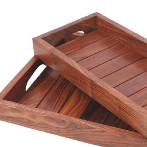 Plateau de service de nourriture en forme de bois naturel vintage fonctionnel pour décor de salle à manger fournitures en vrac rondes de l'inde matériel PC - Product Image 3