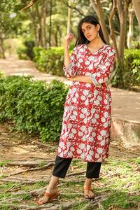 Kurti de algodón estampado Handblock cómodo de calidad de exportación para mujer, perfecto para el trabajo, ropa informal y festiva de La India - Product Image 3