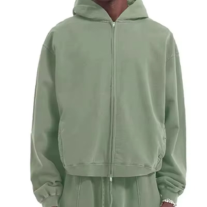Prix de gros Sweat à capuche d'hiver épais pour homme avec fermeture éclair, logo personnalisé OEM, 100% coton molletonné, délavage acide, séchage rapide, respirant, côtelé - Product Image 5