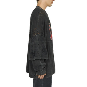 T-shirt pour homme 100% coton, col en V, manches doubles personnalisées, écologique, respirant, de haute qualité, coupe ample, style sport, OEM - Product Image 5