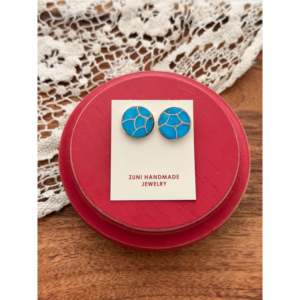 Pendientes Colgantes Zuni Hechos a Mano con Turquesa Kingman y Plata de Ley, Joyería de Moda con Incrustaciones - Product Image 1