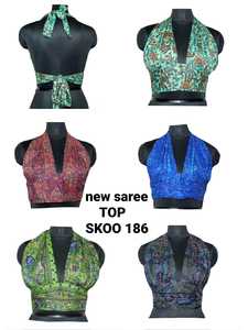 Nuevo top de Sari bohemio de alta moda para mujer antiestático y cómodo con mangas sin mangas sexis de longitud corta listo para enviar - Product Image 4