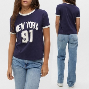 Women's Crewneck T-Shirt Preppy Style Academic Youth Club Wear <b>Tops</b> Color Blocked Letter Printed <b>Raglan</b> Short Sleeve T-Shirts - Product Image 2
