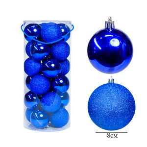 Ornements de Noël en plastique de haute qualité de 8cm 24pcs paillettes et couleurs unies lisses | Boules d'arbre incassables - Product Image 1