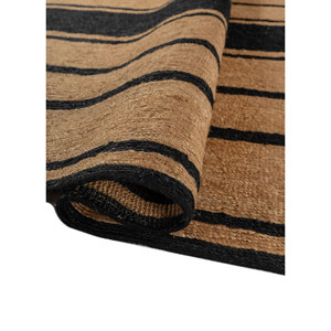 พรมปูพื้นลายทางสีเบจและสีน้ำตาลถักด้วยมือจากเส้นใยปอกระเจาและป่าน สำหรับตกแต่งบ้าน ห้องนั่งเล่น รถยนต์ รุ่น PKJT-147 - Product Image 2