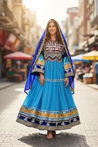 Robe traditionnelle pakistanaise vintage bohème à fleurs pour couple, faite à la main, style ethnique pashtun, tenue de mariage, longueur au sol - Product Image 2