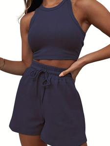 High Quality <b>Women's</b> Custom Logo Crop <b>Top</b> <b>Set</b> Tank <b>Top</b> <b>and</b> <b>Shorts</b> Two Piece <b>Set</b> <b>Women</b> Clothing Outfits <b>Set</b> - Product Image 5