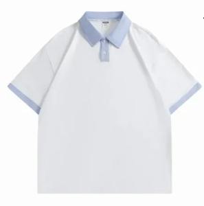 Camisa de punto antiarrugas de 240 gramos con logotipo personalizado, de algodón, con hombros caídos, solapa de contraste de color y manga corta. - Product Image 6