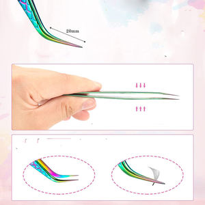 Ensemble de 5 pinces à cils professionnelles en acier inoxydable, pointes droites/courbées, durables, antistatiques, pour extensions de cils - Product Image 5
