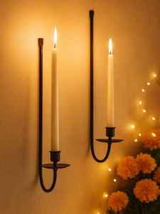 Premium Modern Matte Black Metal Iron Double Arm Wall Mounted <b>Taper</b> <b>Candle</b> Sconce Holder For Luxury Home Hotel Wedding Decor - Product Image 2