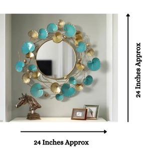 Miroir mural en métal floral bleu et or Art Déco personnalisé élégant pour la décoration de la maison, mariage, salon et chambre à coucher - Product Image 2