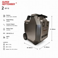 Station d'alimentation portable 3000W, batterie LiFePO4 2952Wh, générateur solaire avec MPPT 40A, roues de transport, charge sans fil, sortie AC/DC