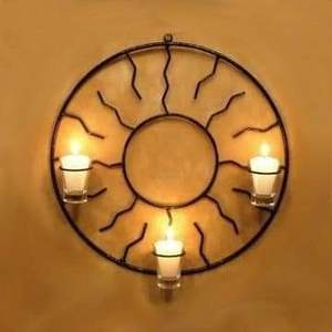 Handmade Metal <b>Wall</b> Sconce Floral Design Circle Sun Style Tealight <b>Holder</b> Scrolled Decorative Home Decor for Easter Iron - Product Image 4