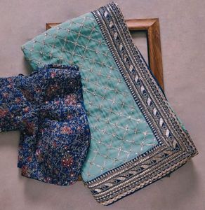 Gorgeous Impresionante Diseñador Indio Georgette Sky Blue Sari Última Exclusiva Blusa de lujo Nupcial Étnico Fiesta Boda Desgaste Mujeres - Product Image 6
