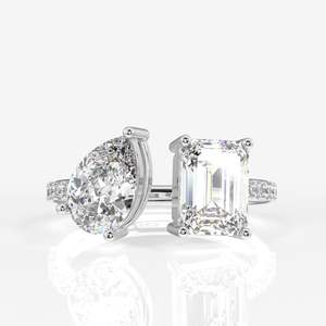 Toi Moi Sterling <b>Silver</b> <b>Ring</b> with <b>Emerald</b> and Pear Cut Moissanite Diamond Unique V-shaped Design - Product Image 6