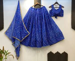 Bandhani especial indio impreso Lehenga Choli étnico elegante Color naranja Choli último Festival boda ropa clásica para mujeres - Product Image 2