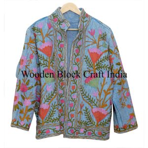 เสื้อแจ็คเก็ตฤดูหนาวสำหรับผู้หญิง งานแฮนด์เมด ดีไซน์สวยที่สุด พร้อมงานปักซูซานี ผ้า TNT แบบสั้น ลายดอกไม้ ดีไซน์สวยที่สุด - Product Image 6