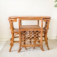 Mesa de comedor compacta de ratán con juego de sillas, mesas y sillas modernas a precio económico para muebles de comedor