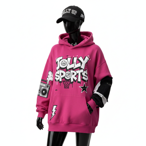 Sweat à capuche oversize pour femme en molleton de coton premium 320 GSM, chaud et doux au toucher, avec panneau contrastant et logo imprimé en relief – Collection basiques - Product Image 1