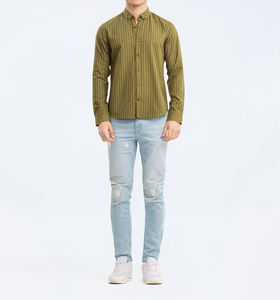 เสื้อเชิ้ตแฟชั่นผู้ชายมาใหม่ ลายทาง ทรงเข้ารูป แขนยาว สำหรับฤดูใบไม้ผลิและฤดูใบไม้ร่วง เหมาะสำหรับใส่ทำงานหรือธุรกิจ ผลิตจากผ้าฝ้าย รับผลิตแบบ OEM - Product Image 2