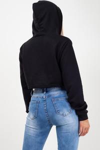 2025 Latest Design <b>Black</b> Color <b>Plain</b> Blank Long Sleeve Half Zipper Crop Cotton <b>Hoodie</b> Women's Custom Made Plus Size Crop <b>Hoodie</b> - Product Image 6