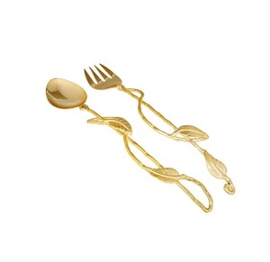 ชุดอุปกรณ์สำหรับสลัดแบบแบนมีดหั่นชีสด้ามจับเคลือบทองมีดหั่นสลัดทำจากสเตนเลสสีเขียว - Product Image 4