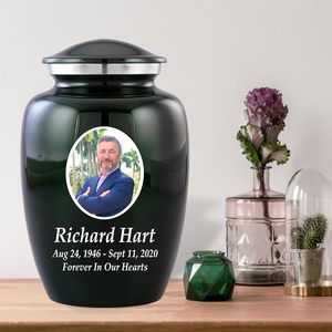 Personalized Photo Cremation Urns <b>for</b> Adult <b>Ashes</b> Male Female Custom Burial Urns <b>for</b> Human <b>Ashes</b> Handcrafted Custom Size Green - Product Image 3