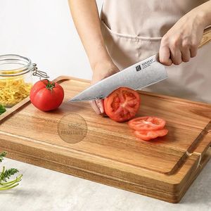 Tabla de cortar de madera de acacia natural hecha a mano con mango Tabla de cortar de verduras barata para Cocina - Product Image 6