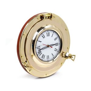 Reloj de pared de latón náutico con acabado antiguo, reloj de barco con forma de ojo de buey decorativo para oficina en casa de Metal a la venta - Product Image 2