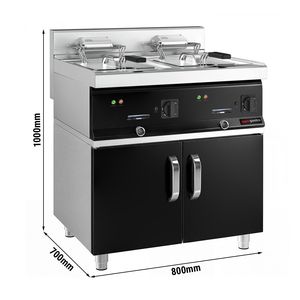 Friteuse électrique professionnelle à double cuve pour comptoir - 10+10 litres - 28,5 kW - avec robinet de vidange - incl. sous-structure à 2 portes - Product Image 2
