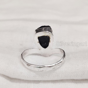 Bijoux en pierre brute Bague pour femme Tourmaline noire brute naturelle Pierre précieuse Octobre Pierre de naissance V Couronne Bande Bague en argent sterling 925 - Product Image 5