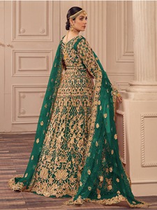Elégant mariage traditionnel Anarkali robe costume filet brodé mariée lourde évasée pierre travail concepteur Dupatta Salwar Kameez - Product Image 5