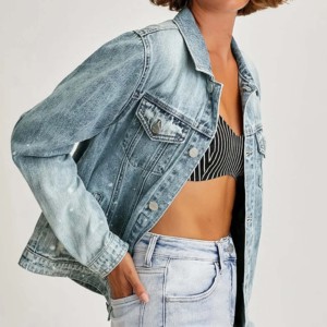 Veste en jean courte de marque pour femmes dernière conception bouton manches longues poches Streetwear décontracté pour la saison d'automne pour les filles - Product Image 2