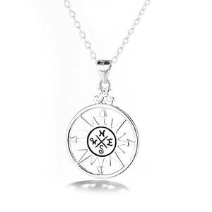 Collana con Ciondolo a Forma di Bussola in Platino, Rodio, Oro 18K, Oro Bianco, Diamanti e Zirconi, Forma Geometrica, Trendy, in Argento Sterling - Product Image 1