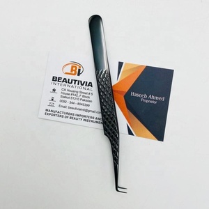 Pinzas profesionales para extensión de pestañas de acero inoxidable con plasma negro de 90 grados, Punta puntiaguda con etiqueta privada - Product Image 3