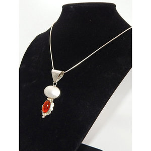 Vintage. Cadena de plata esterlina 925 Madre Perla Diamante Colgante Rodio Plateado Ortodoxo Religioso Perla de agua dulce Piedra de circón - Product Image 1