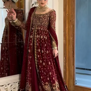 Lehenga Choli Anarkali en acrylique brodé lourd, style pakistanais de luxe, pour femme, tenue de soirée, look mariée, pour toutes les saisons - Product Image 1