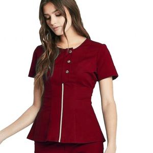 Elegante cremallera frontal Hospital Scrub Set Trajes médicos para trabajadores de la salud Mezcla de algodón Scrub Tops Pantalones Enfermeras Scrubs - Product Image 4